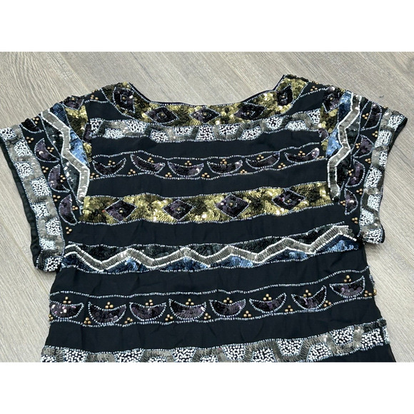 French Connection Women's Black Scoop Neck Beaded & Sequined Shift Dress Size 2 - Picture 6 of 15